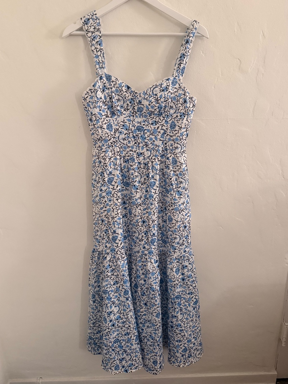 Lait Collection Blue Floral Maxi Dress with Sweetheart Bodice